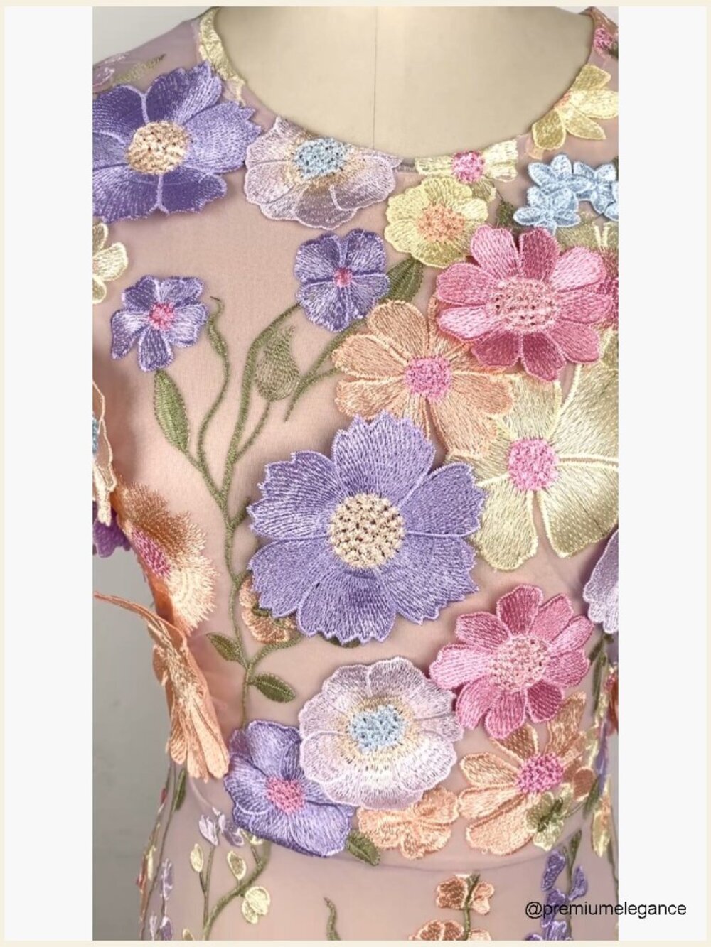 3D Floral Embroidery Maxi Dress Ruffle Sleeve Fishtail Bodycon Party - Picture 7 of 7
